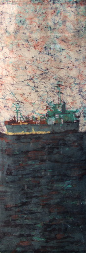 Cypr 1 - batik na bawełnie - Urszula Dulewicz - unikalny ręcznie farbowany obraz dla koneserów sztuki marynistycznej i pasjonatów morza.