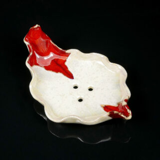 Mydelniczka ceramiczna biała z czerwienią ręcznie wykonana