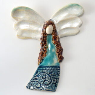 Anioł ceramiczny turkusowo-niebieski