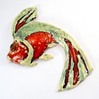 Ryba ceramiczna pomarańczowo-zielona