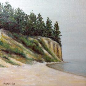 Gdyński klif- Olej na płótnie - Dorota Waberska, obraz olejny w ramie, Wymiary z ramą: 33 cm x 33 cm. Wspaniała pamiątka z nad morza.