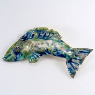 Ryba ceramiczna niebiesko-zielona, prezent dla wędkarza