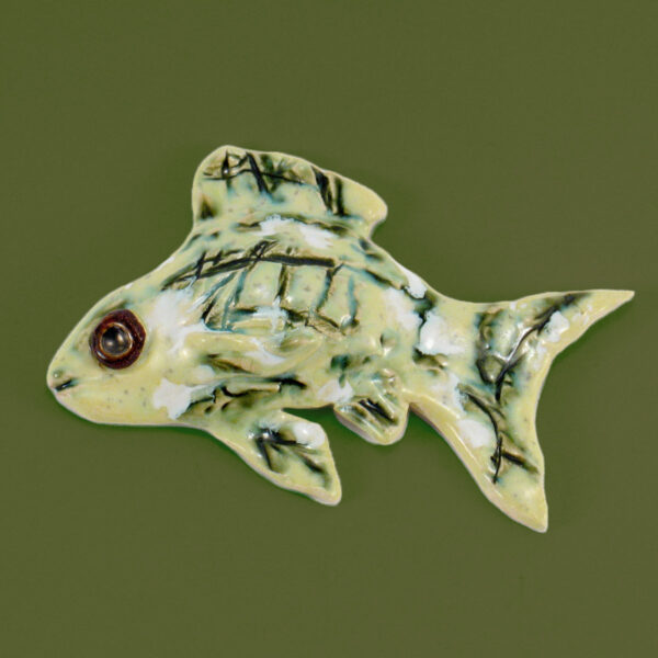 Ryba ceramiczna zielona, dekoracja marynistyczna na ścianę