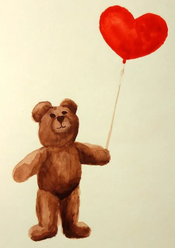 Zakochany miś z balonem - akwarela na papierze - Dorota Waberska