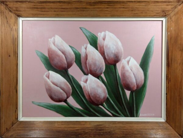 Sześć tulipanów - akryl na płycie HDF - Dorota Waberska