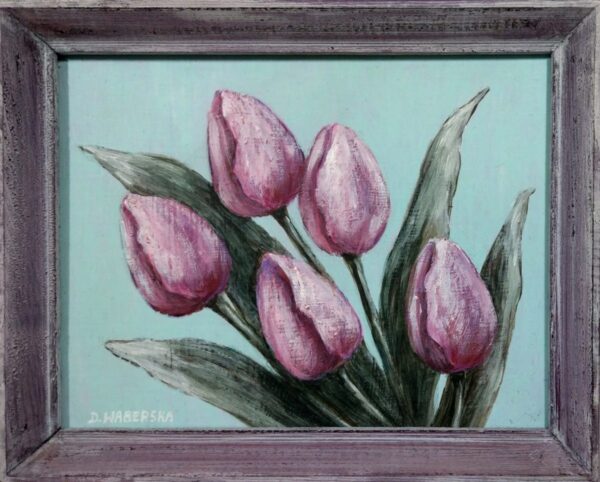 Pięć tulipanów - akryl na płycie HDF - Dorota Waberska