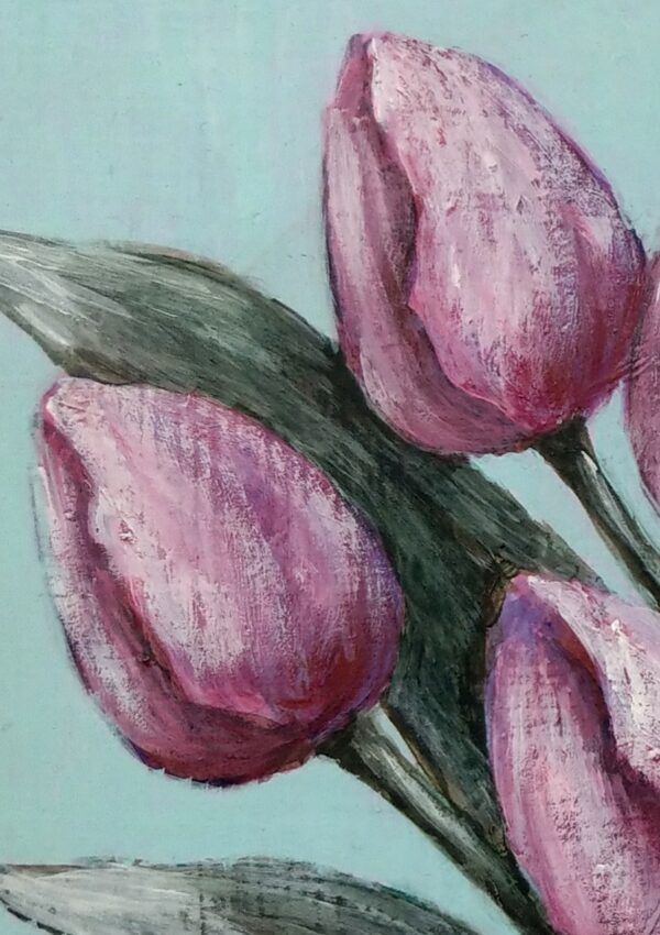 Pięć tulipanów - akryl na płycie HDF - Dorota Waberska
