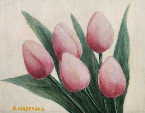 Pięć tulipanów ( 2 ) - akryl na płycie HDF - Dorota Waberska