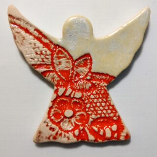 Pomarańczowo-biały aniołek-ceramiczny magnes