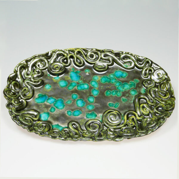 Patera ceramiczna zielono-turkusowa, ceramika artystyczna