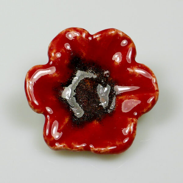 Czerwony Kwiatek broszka ceramiczna ręcznie wykonana z gliny