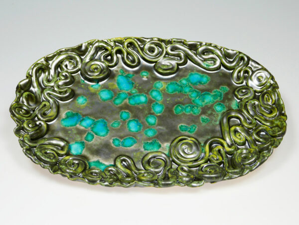 Patera ceramiczna zielono-turkusowa, rzemiosło artystyczne