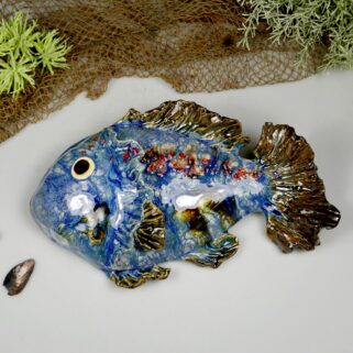 Ryba ceramiczna Złocisto-Błękitna, zawieszka na ścianę