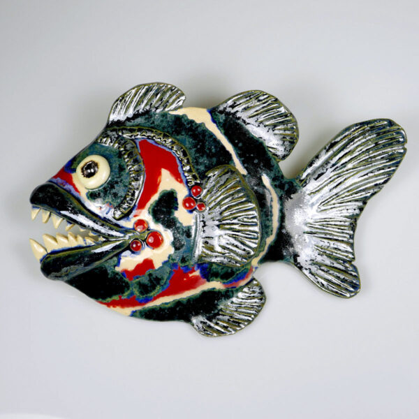 Ryba ceramiczna Drapieżna, zawieszka na ścianę, oryginalna dekoracja
