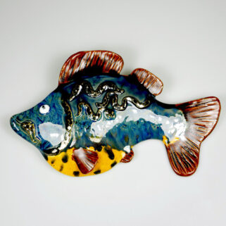 Ryba ceramiczna lazurowa, płaskorzeźba na ścianę