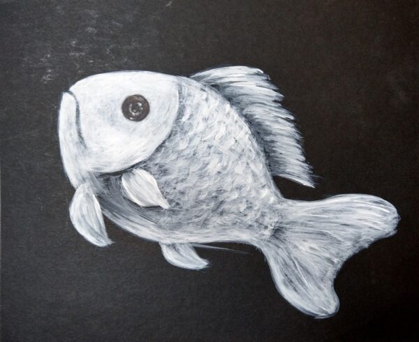 Biała Ryba - obraz akrylowy, namalowany ręcznie, prezent dla wędkarza.