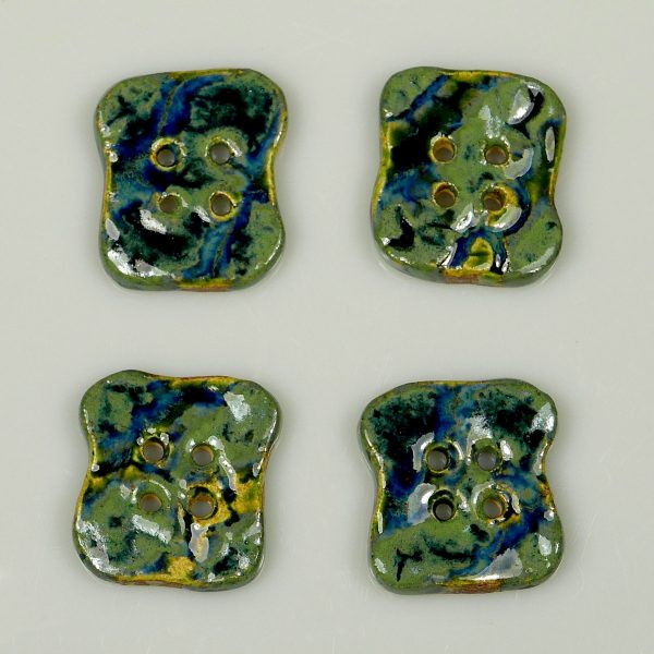 Guzik ceramiczny nieregularny zielono-granatowy, ozdobny