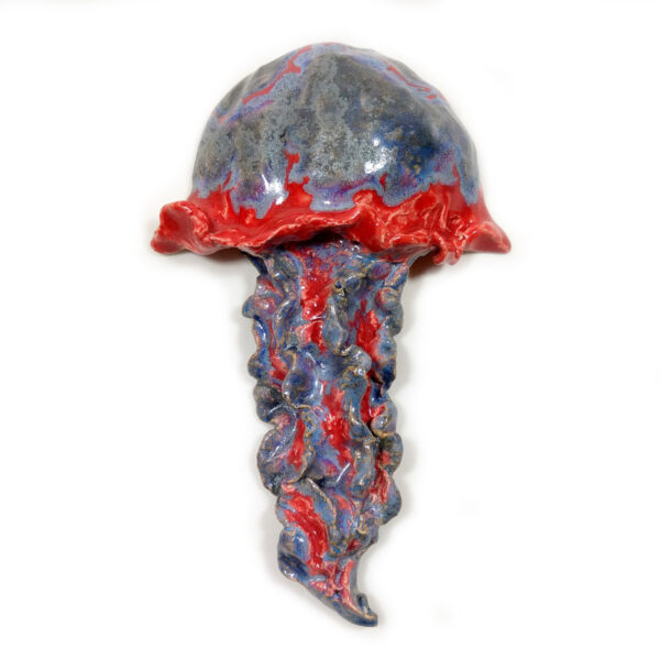 Ceramiczna meduza Drapieżna, ręcznie zrobiona z gliny dekoracja na ścianę. Pokryta kolorowymi szkliwami i wypalana w wysokich temperaturach.