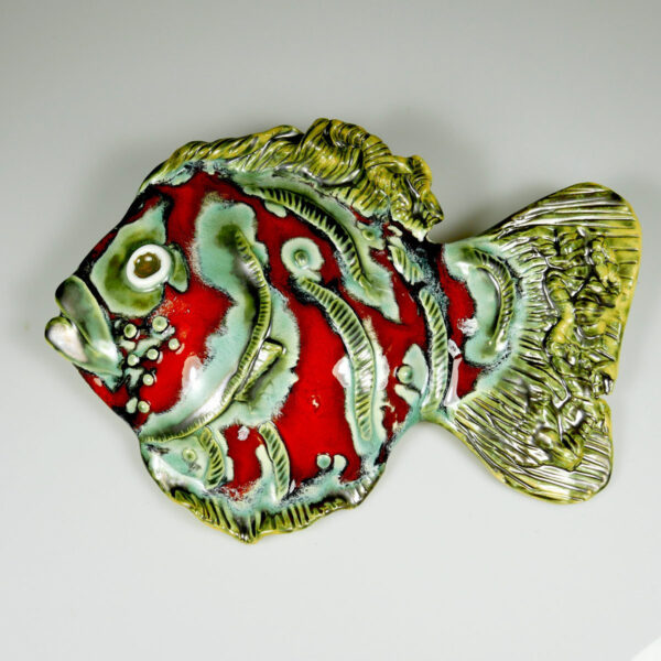 Ryba ceramiczna Szalona, kolorowa, niepowtarzalna ozdoba na ścianę