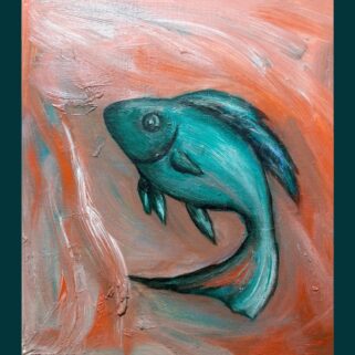 Obraz olejny Szafirowa Ryba recznie malowany farbą olejną
