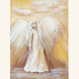 Słoneczny Anioł - obraz akrylowy namalowany farbami akrylowymi w odcieniach beżu autorka Dorota Waberska