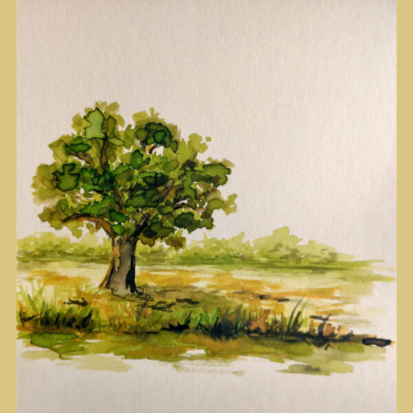 Krajobraz z drzewem ręcznie malowany obraz akwarela Dorota Waberska sklep Dora Decora