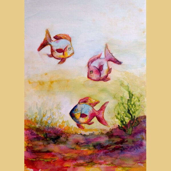 Trzy kolorowe rybki - akryl oryginał malowany ręcznie
