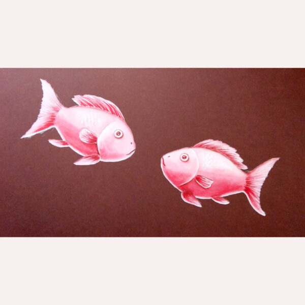 Różowe Szczęście - obraz akrylowy ręcznie namalowane różowe rybki