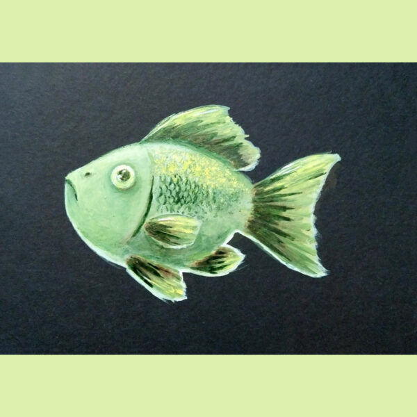 Słodka Zielona Rybka - akryl obraz ręcznie malowany Dora Decora