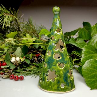 Zielony lampion - choinka ceramiczna