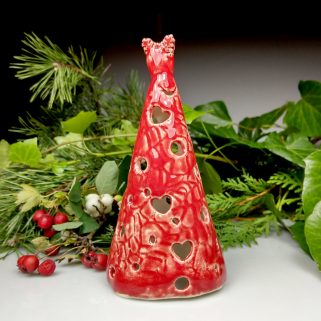 Lampion - ceramiczna czerwona choinka