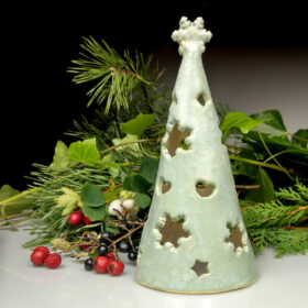 Seledynowa choinka ceramiczna - lampion