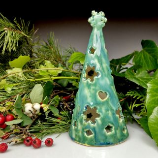 Lampion - ceramiczna zielona choinka