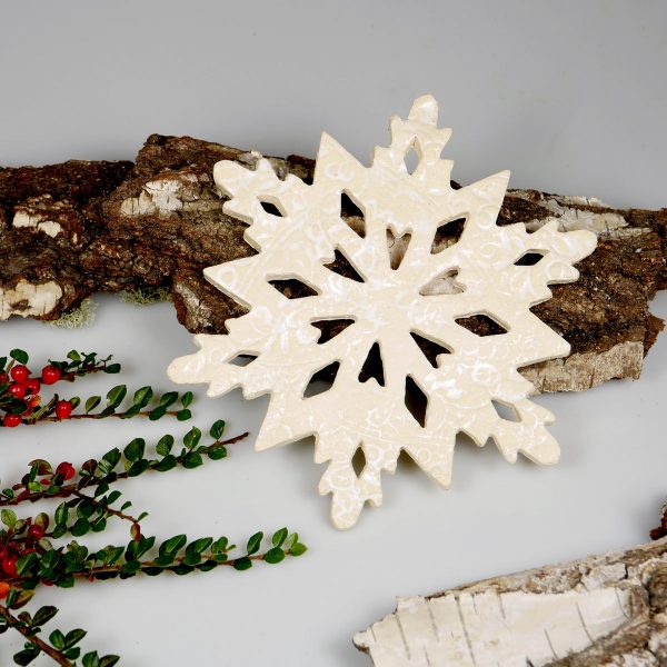 Biała gwiazda świąteczna z gliny, oryginalna ozdoba ściany