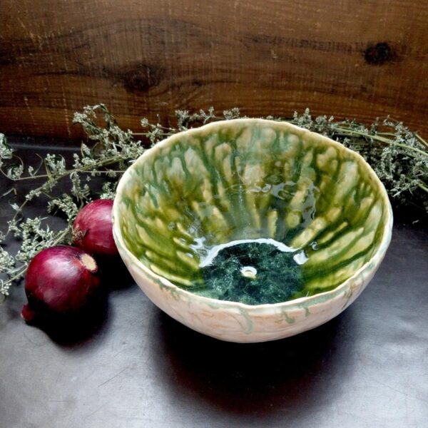 Miska ceramiczna - Zielona Ulewa, rękodzieło artystyczne od Dora Decora