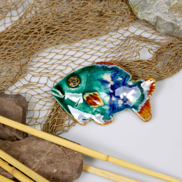 Dekoracyjna zielona rybka ceramiczna