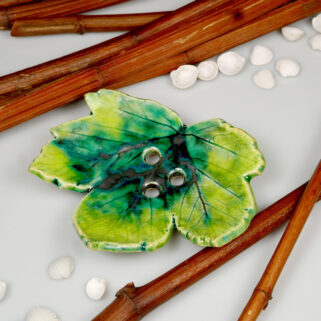 Zielony liść mydelniczka ceramiczna