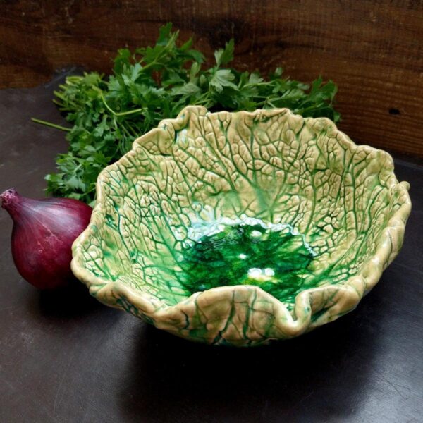 Naczynie ceramiczne zielony liść