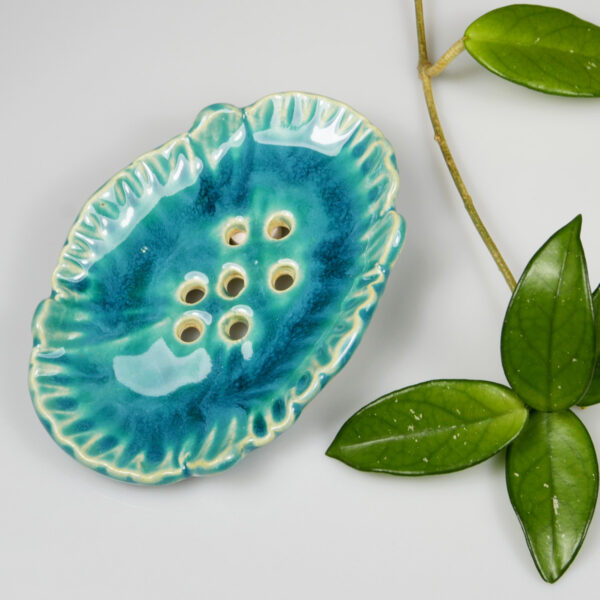 Dekoracyjna turkusowa mydelniczka ceramika ręcznie wykonana