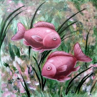 Obraz akrylowy - Różowe Rybki ręcznie malowany farbami na kartonie
