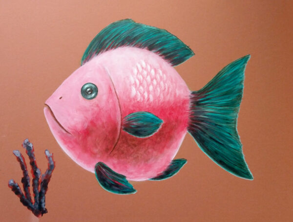 Obraz z rybą malowany farbami akrylowymi