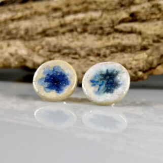 Kolczyki ceramiczne biało niebieskie biżuteria autorska ręcznie robiona