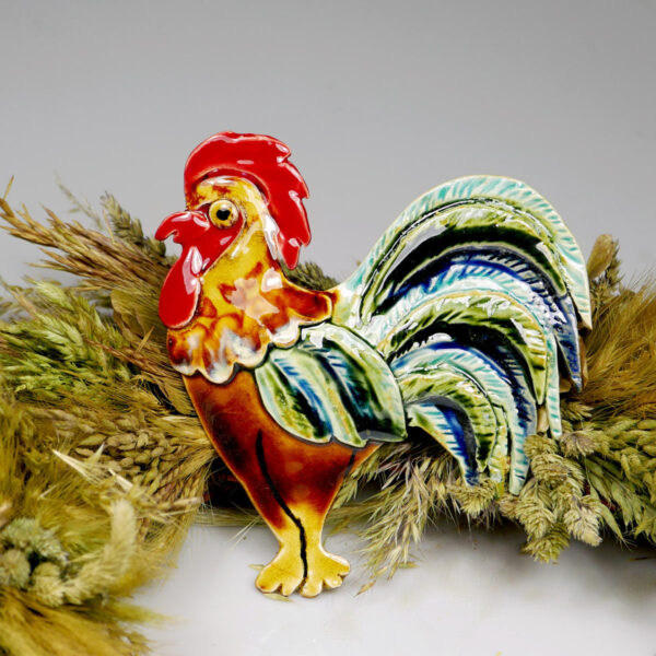 Kogut ceramiczny Ambitny, kolorowy ptak ceramiczny dekoracja ściany