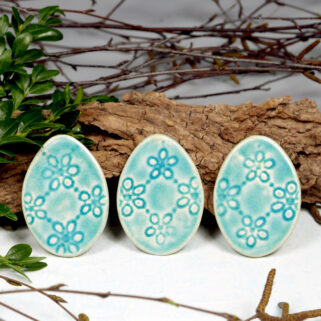 Turkusowe jajka do dekoracji lodówki ceramika na magnes