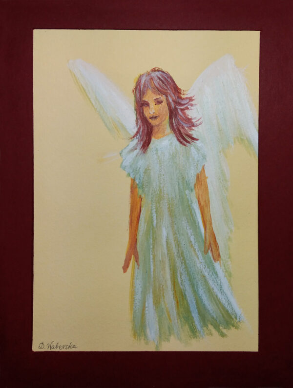 Obraz tempera anioł w turkusowej sukni