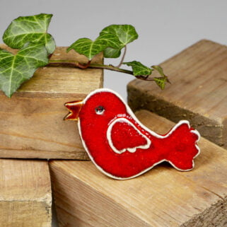 Czerwony ptaszek ceramiczny na lodówkę, dekoracja kuchni