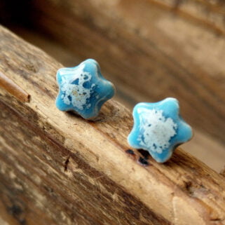 Kolczyki ceramiczne Błękitne Kwiatki ręcznie robione