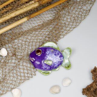 Fioletowa rybka ceramiczna, dekoracja marynistyczna