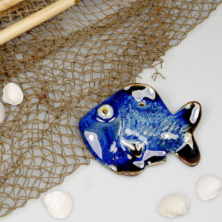 Ceramiczna rybka granatowa dekoracja ręcznie wykonana