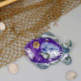 Mała fioletowa ceramiczna rybka dekoracja na ścianę